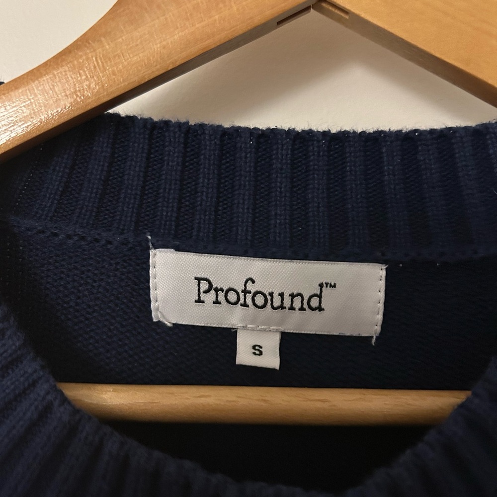 Found (formerly Profound) Checkered Fisherman Knit Sweater Navy Cream Size S - Picture 5 of 8